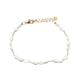 Bracelet doré alternance perles de culture et noeuds beige
