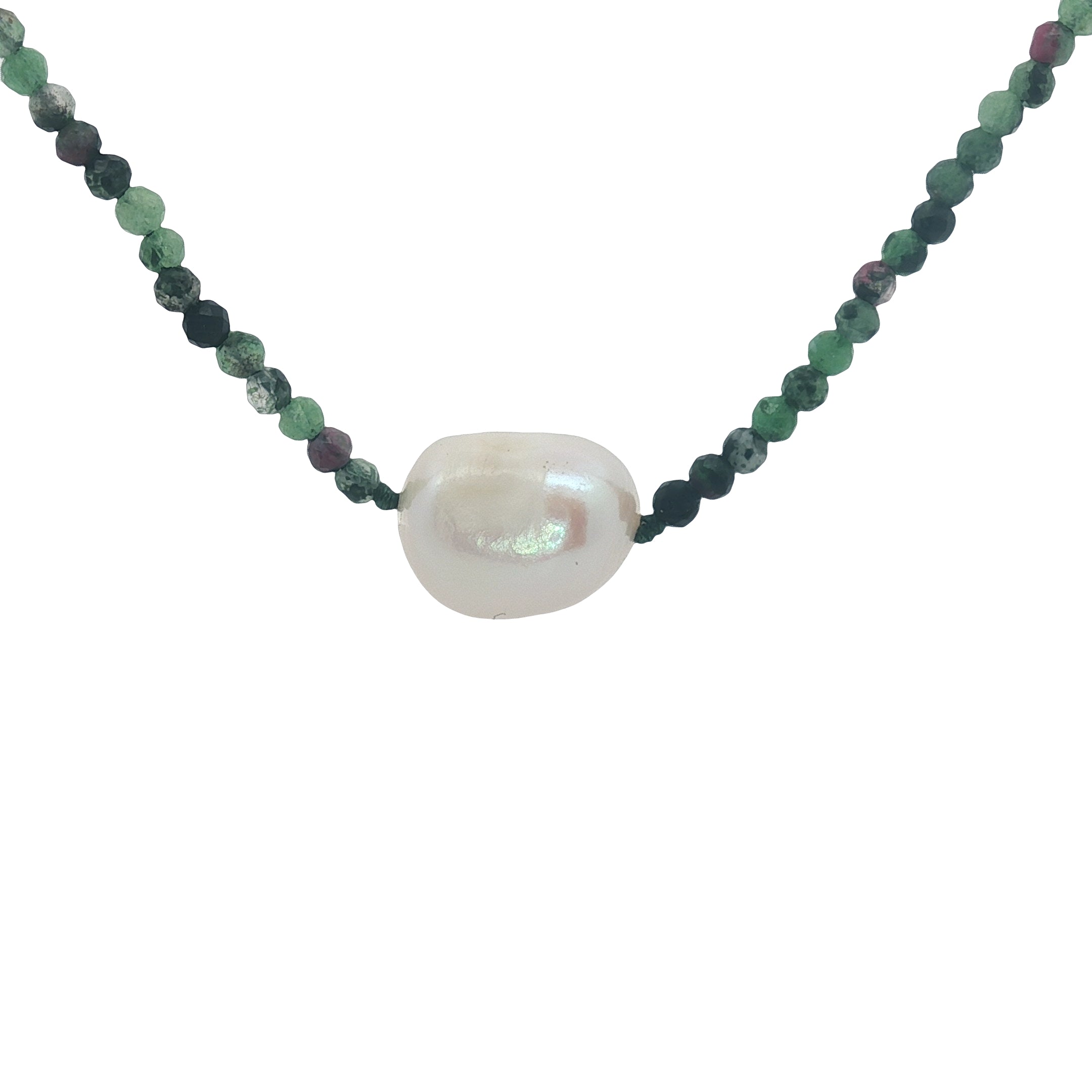 Collier doré avec perle de culture et rubis zoisite 42 cm