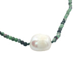 Collier doré avec perle de culture et rubis zoisite 42 cm