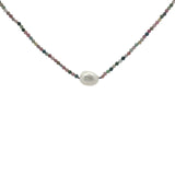 Collier doré tourmaline et perle de culture 42 cm