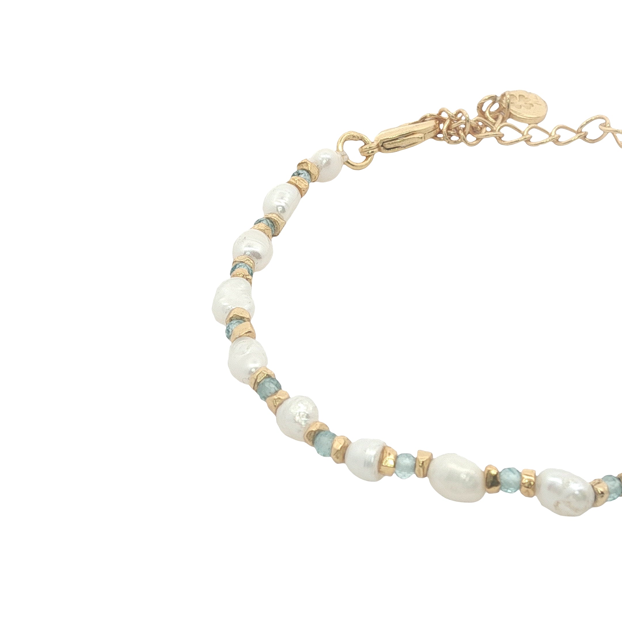 Bracelet doré perles de culture, perles dorées et apatite