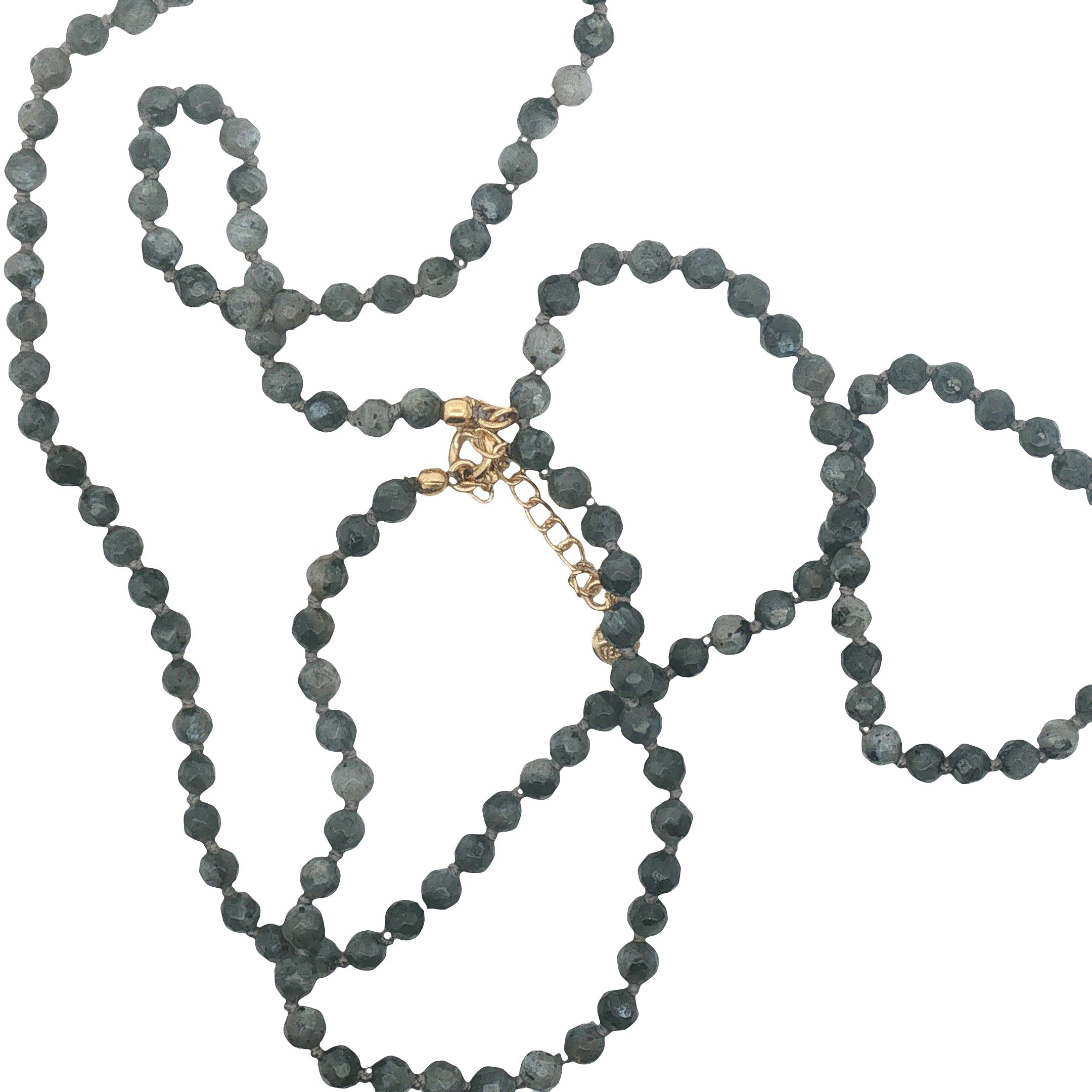 Collier doré perles grises et noeuds gris 75 cm