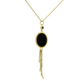 Collier doré onyx noire cabochon et chainettes 42 cm