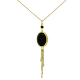 Collier doré onyx noire cabochon et chainettes 42 cm