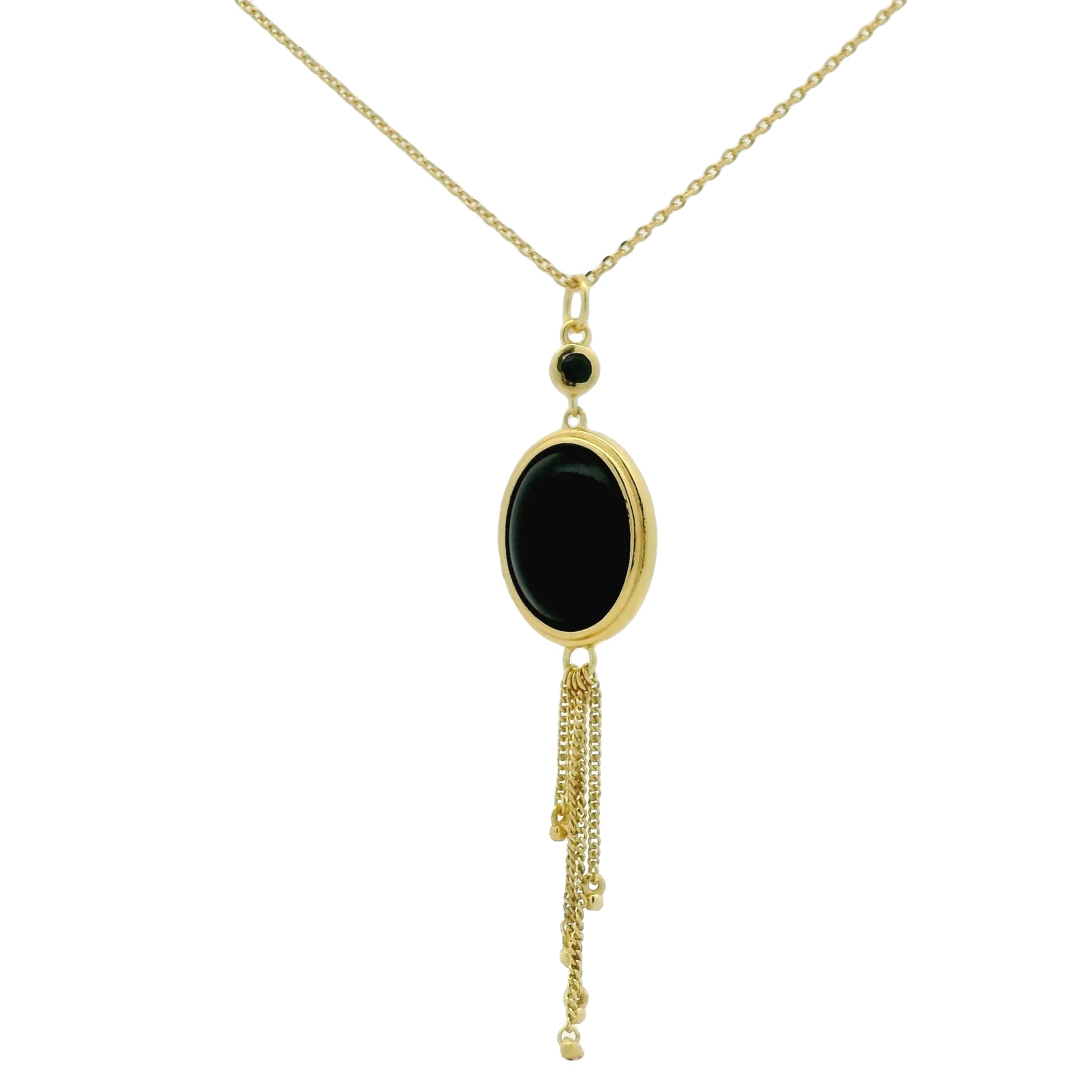 Collier doré onyx noire cabochon et chainettes 42 cm