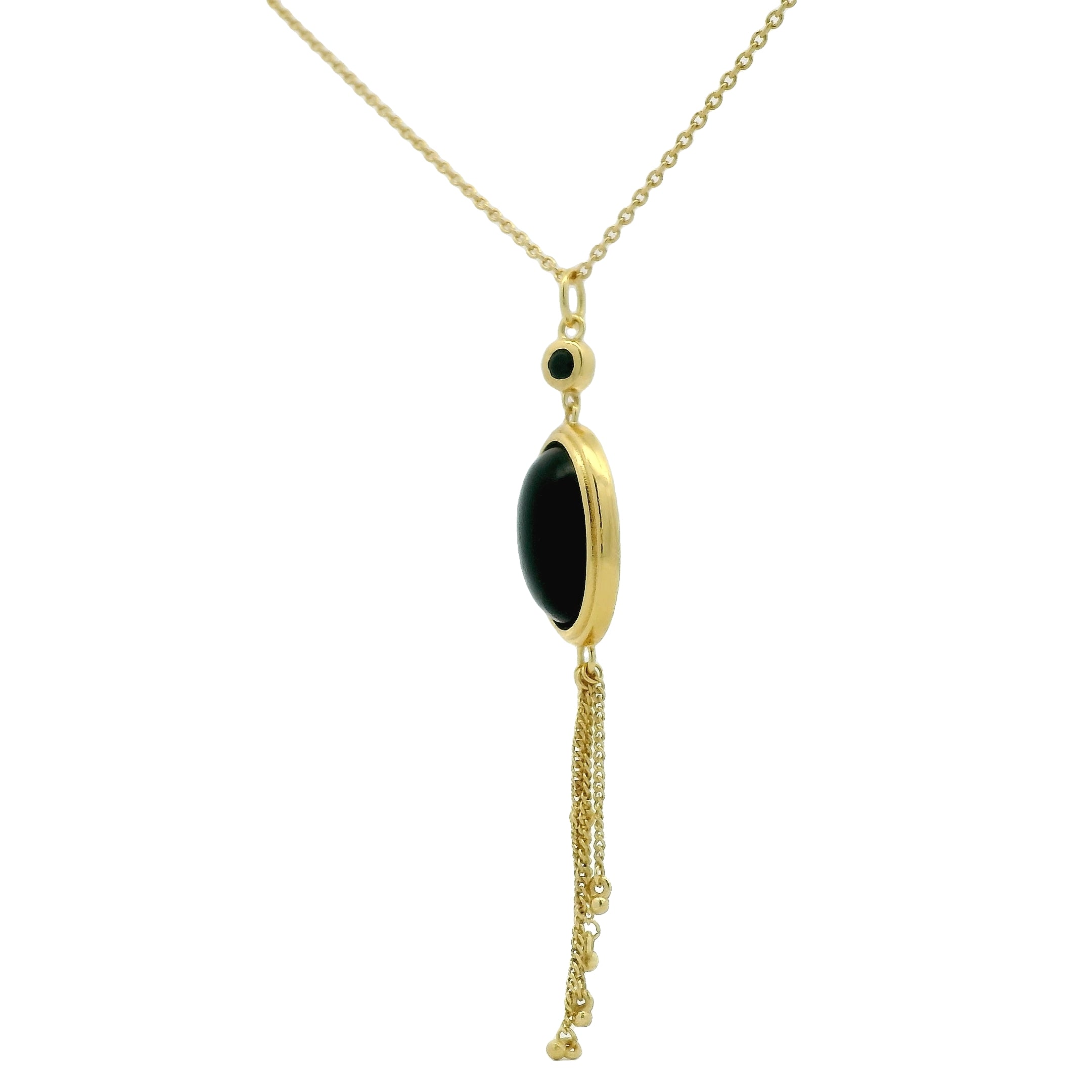 Collier doré onyx noire cabochon et chainettes 42 cm