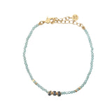 Bracelet doré avec apatite, iolite et perles dorées