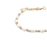 Bracelet doré perles de culture, perles dorées et améthsyte