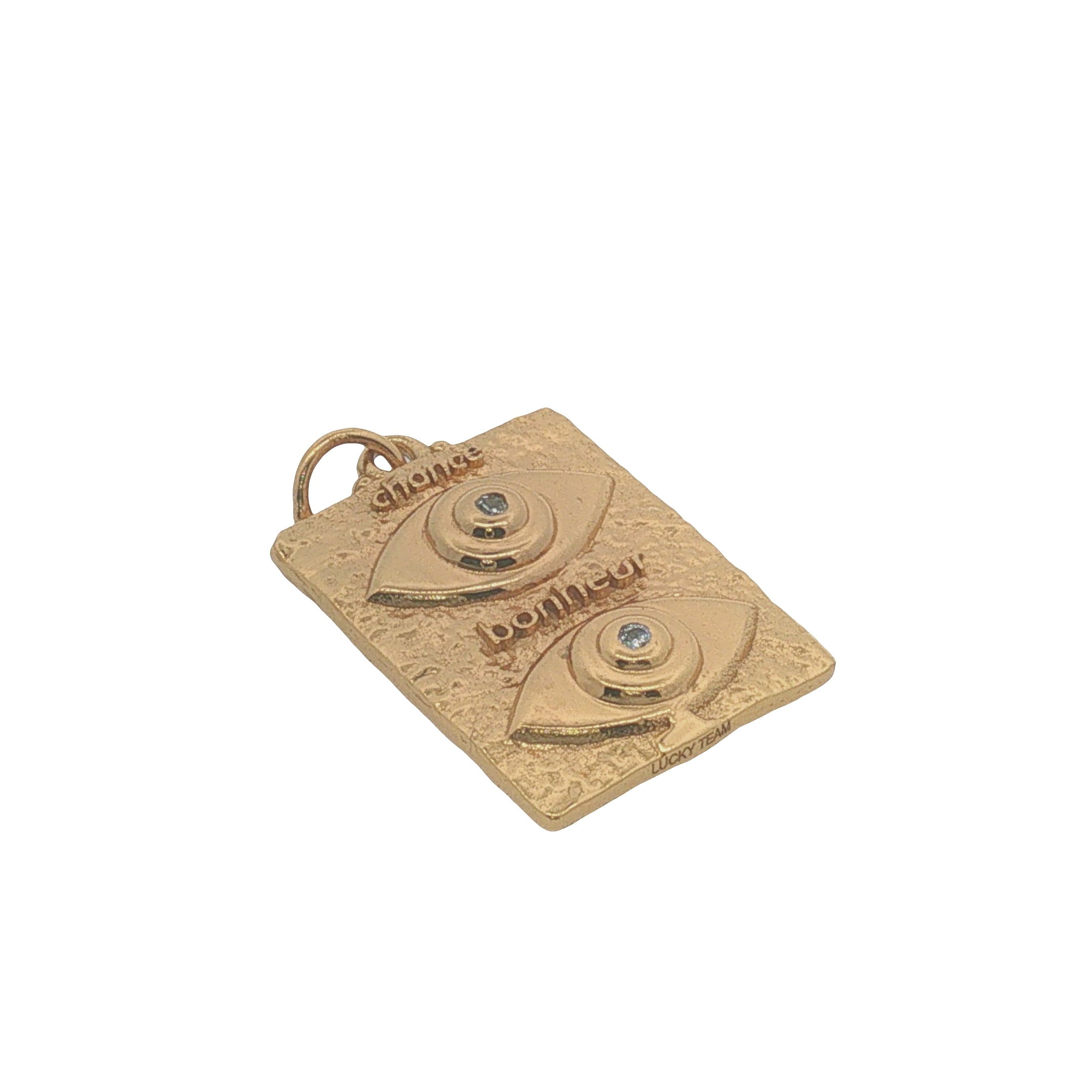 Charms doré plaque rectangulaire double oeil avec zircons blancs