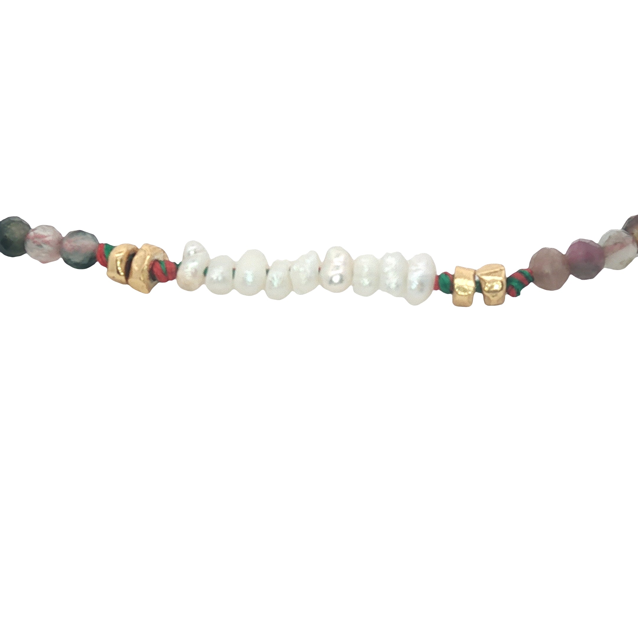 Bracelet doré en tourmaline, petites perles de culture et perles dorées