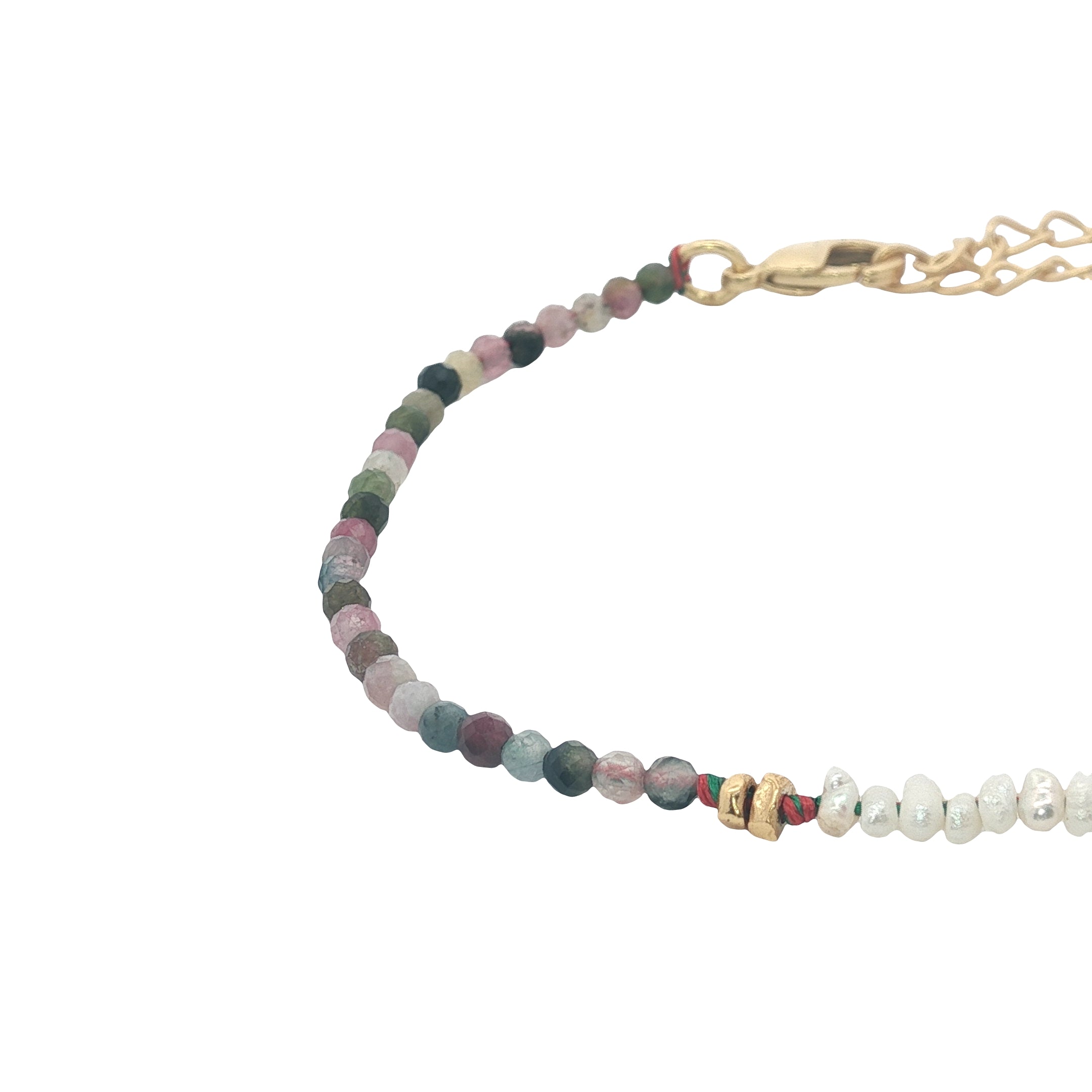 Bracelet doré en tourmaline, petites perles de culture et perles dorées