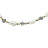 Bracelet doré perles de culture irrégulières, perles dorées et labradorite