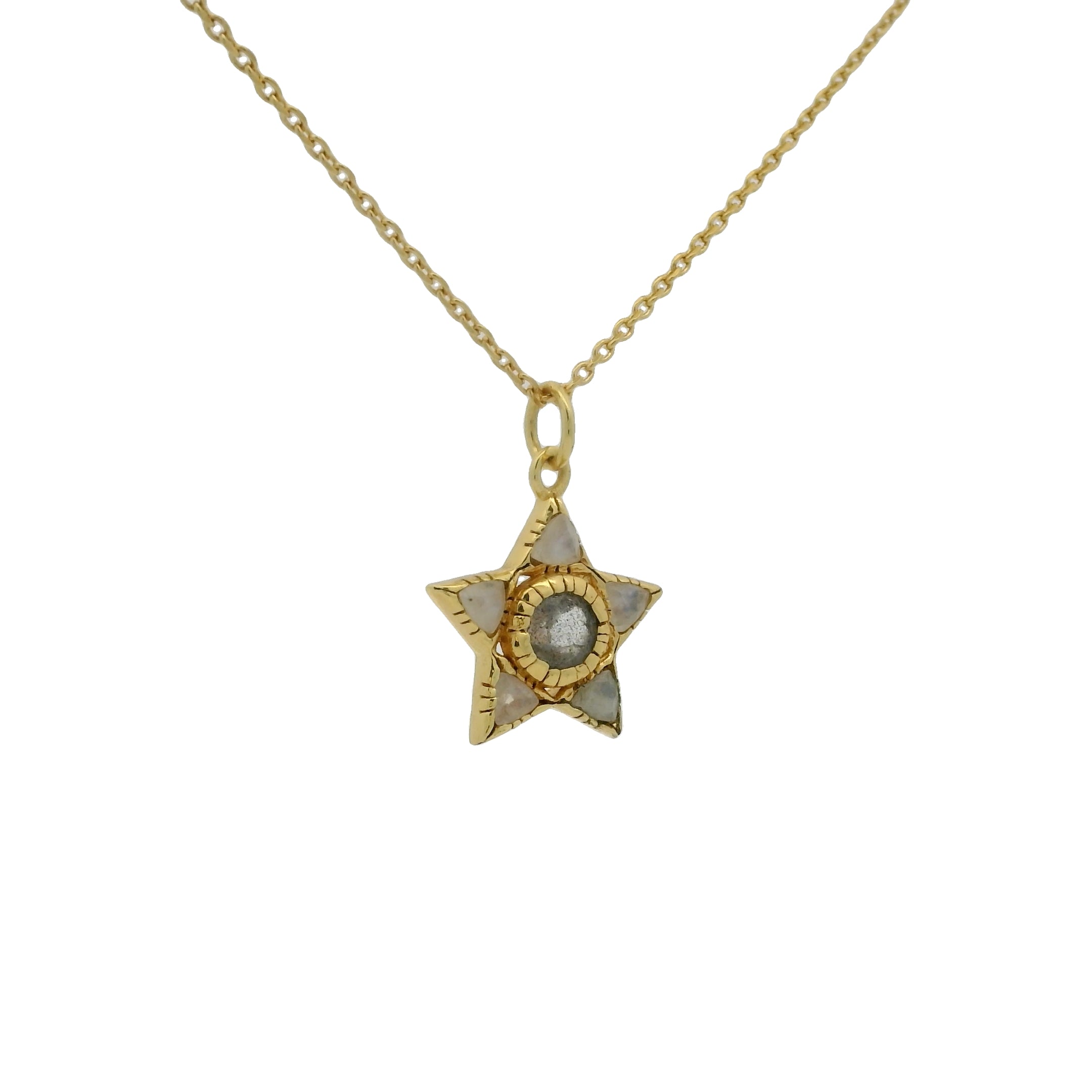 Collier doré étoile duo de labradorite et pierre de lune 42 cm