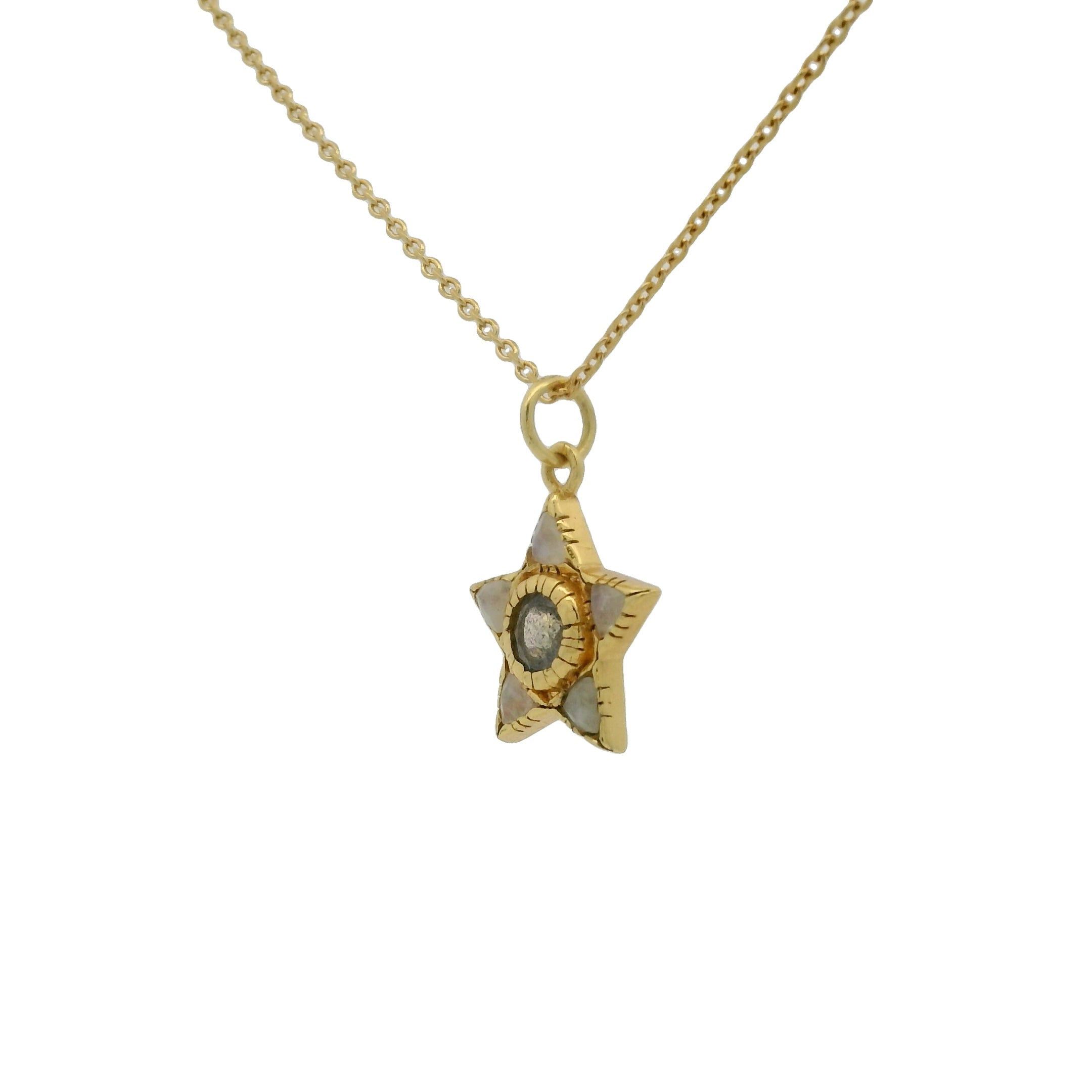 Collier doré étoile duo de labradorite et pierre de lune 42 cm