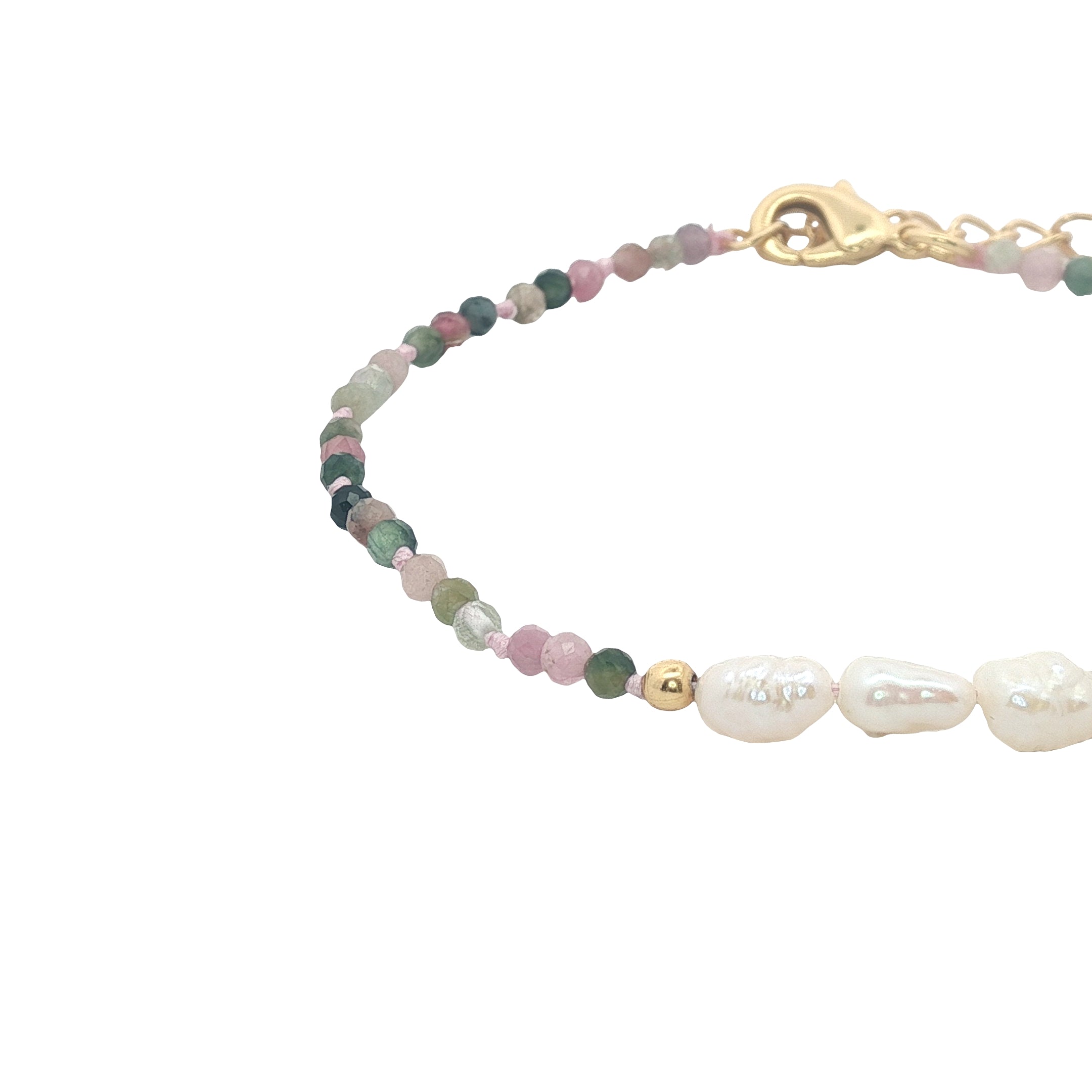Bracelet doré en tourmaline, perles de culture et perles dorées