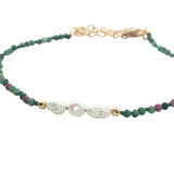 Bracelet doré en rubis zoisite, perles de culture et perles dorées
