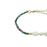 Bracelet doré en rubis zoisite, perles de culture et perles dorées