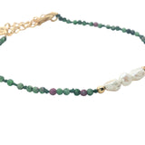 Bracelet doré en rubis zoisite, perles de culture et perles dorées