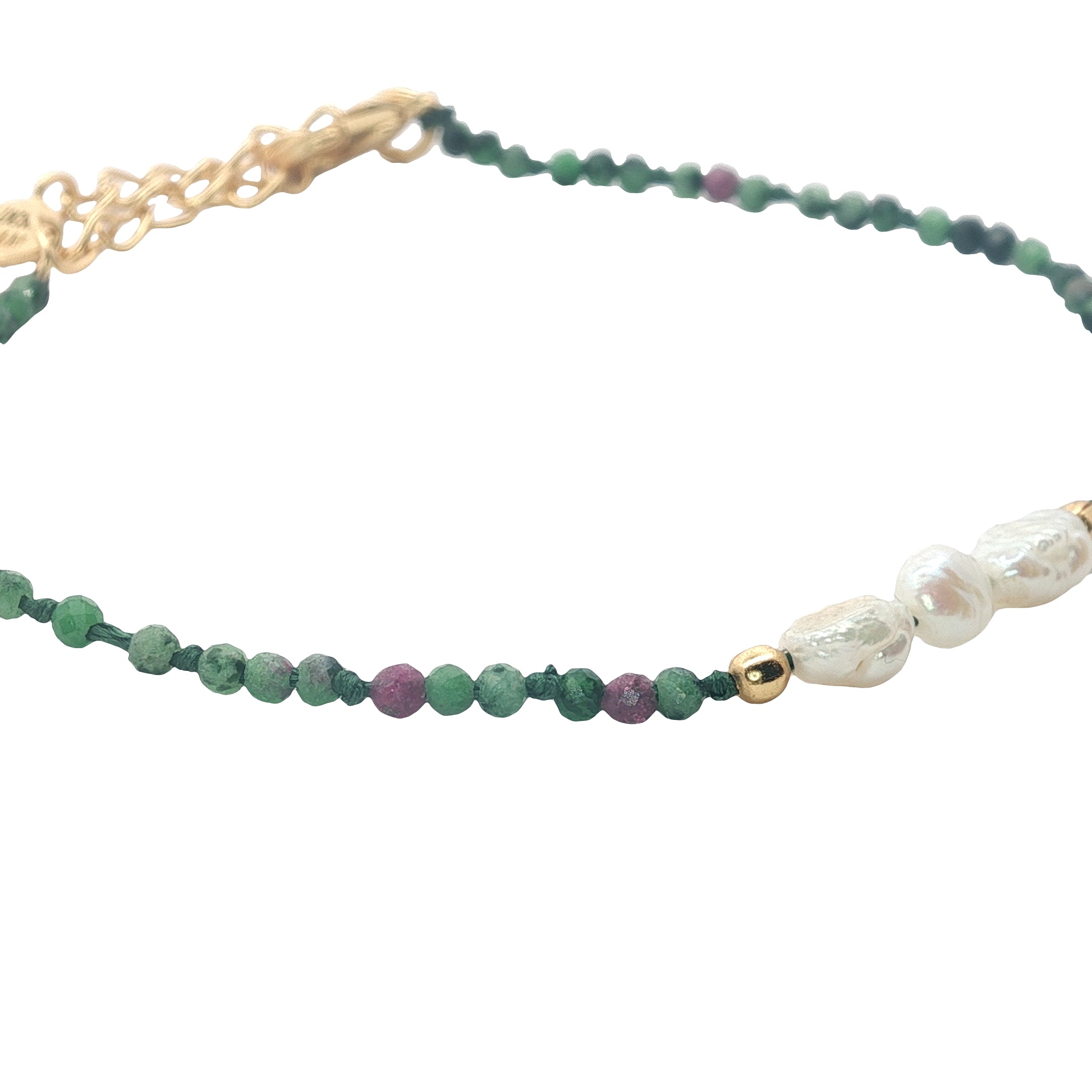 Bracelet doré en rubis zoisite, perles de culture et perles dorées