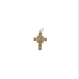 Charms doré croix avec prehnite taillée en carrés