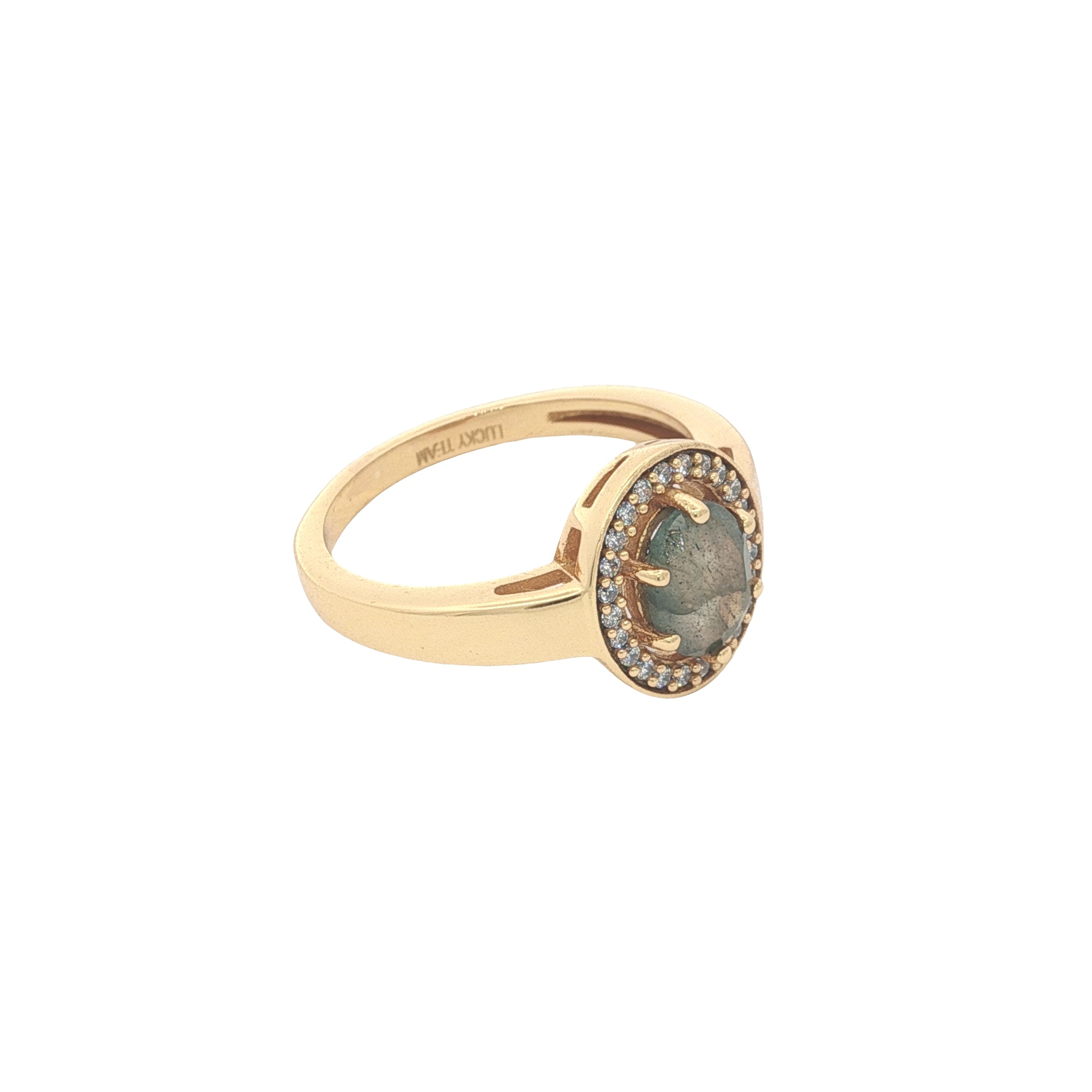 Bague dorée labradorite ovale avec zircons