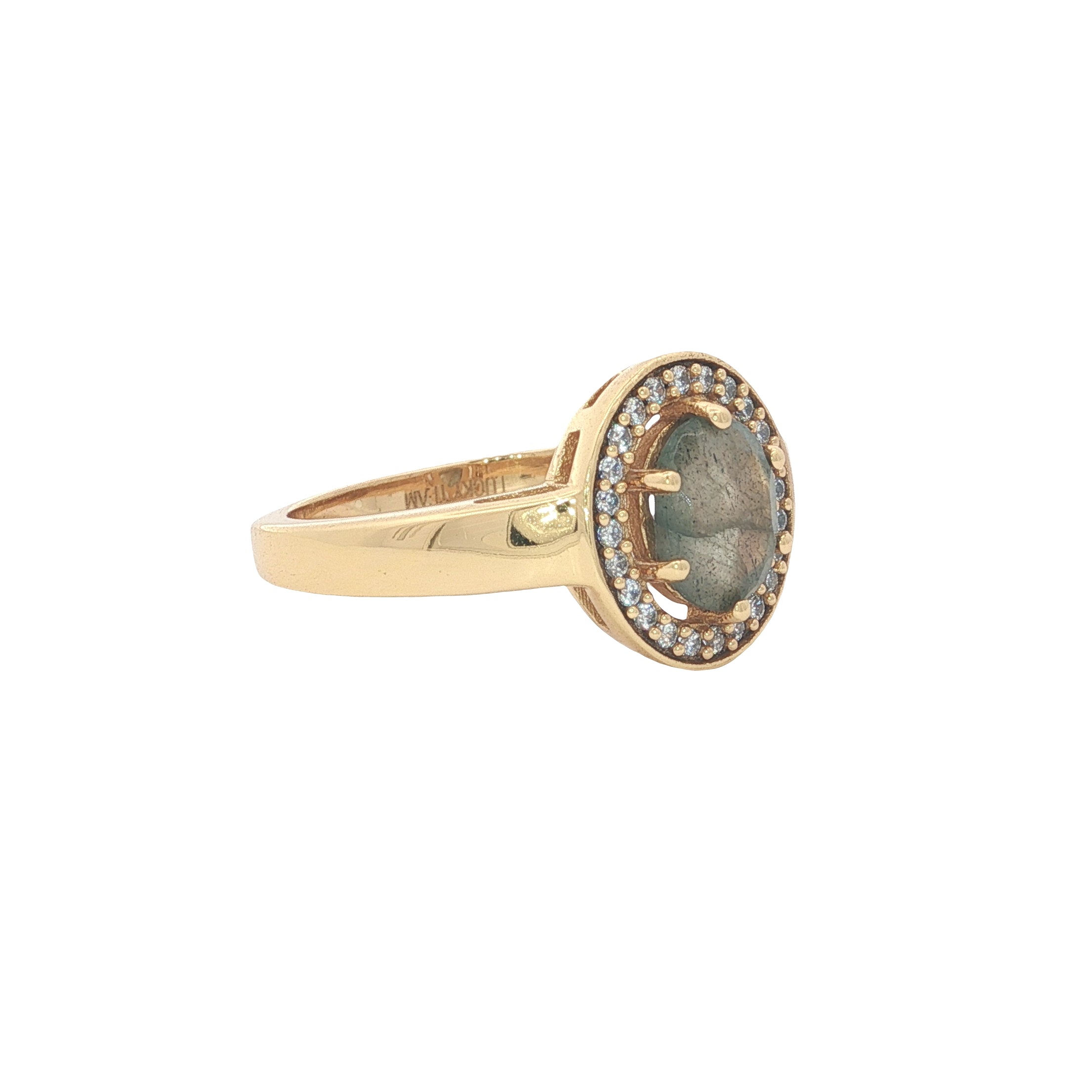 Bague dorée labradorite ovale avec zircons