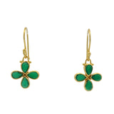 Boucles d'oreilles dorées pendantes trèfle onyx verte