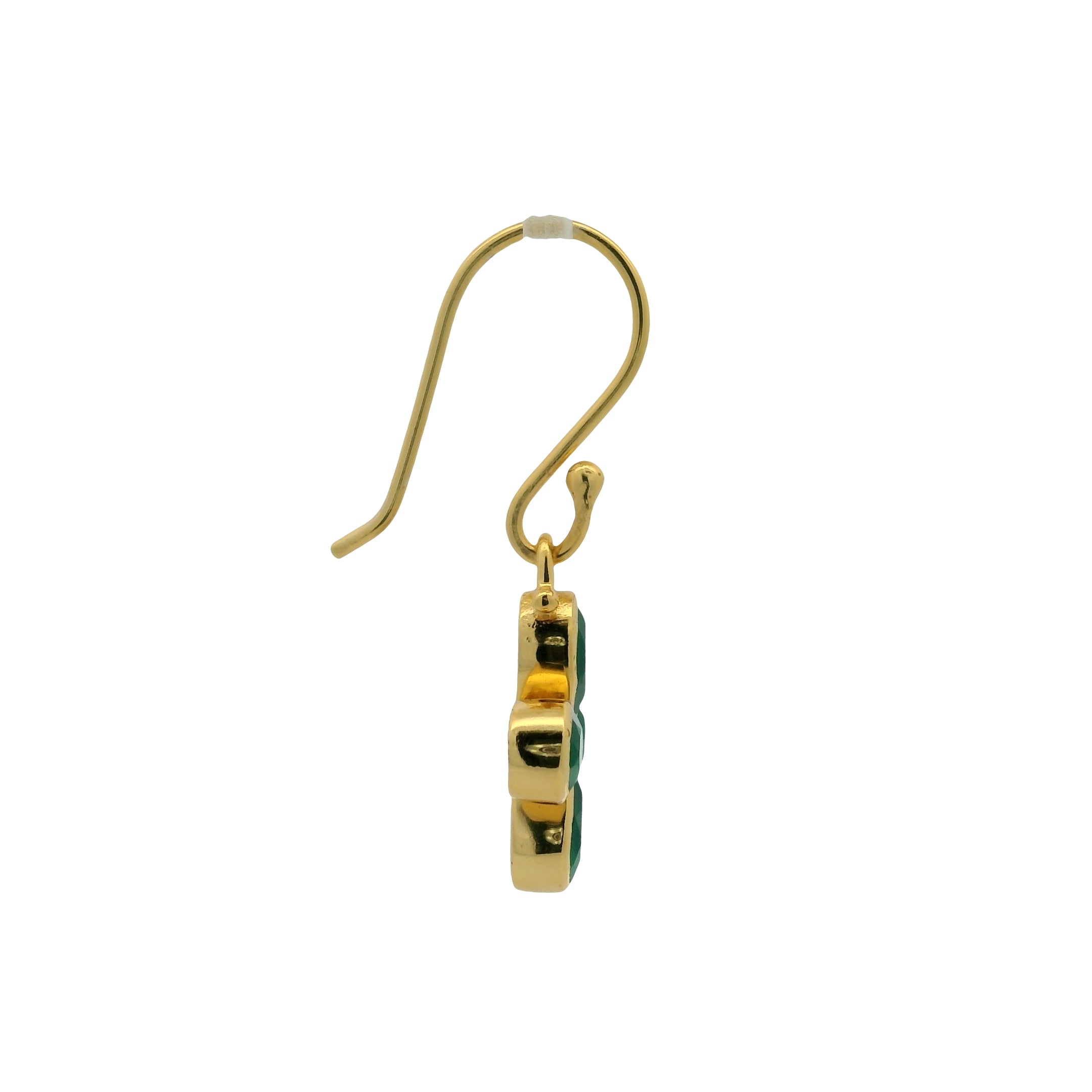 Boucles d'oreilles dorées pendantes trèfle onyx verte