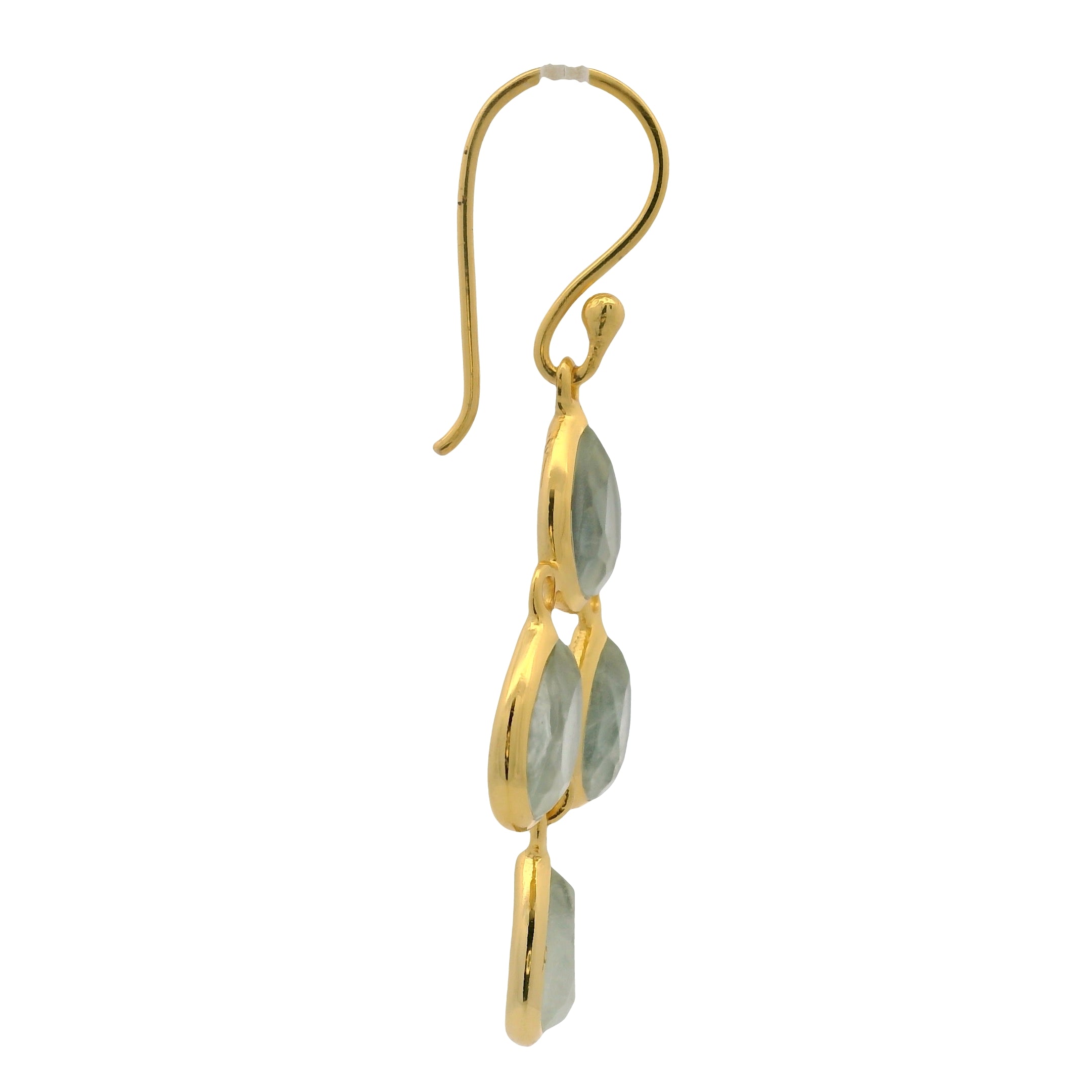 Boucles d'oreilles dorées pendantes prehnite en gouttes