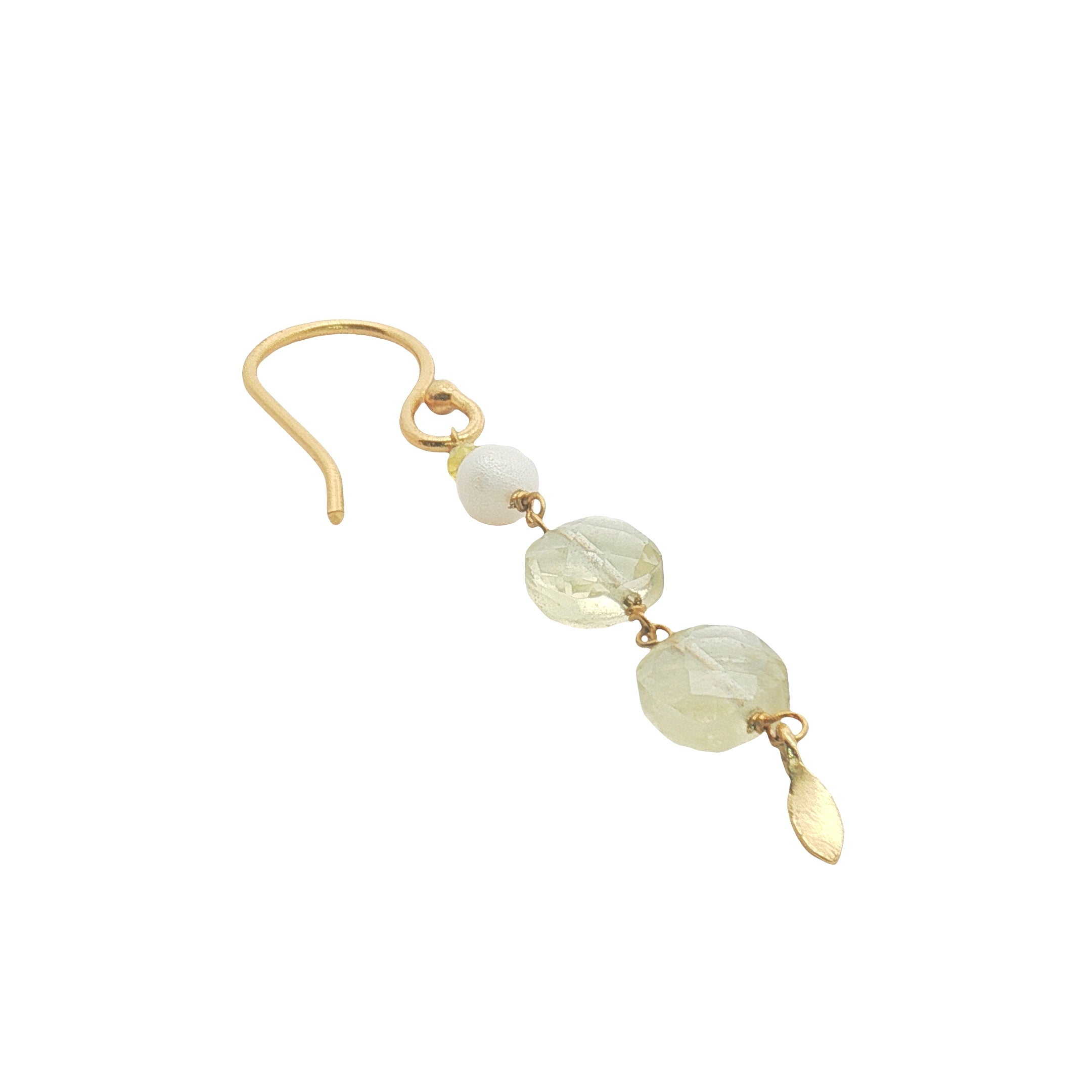 Boucles d'oreilles pendantes dorées quartz citron, perle de culture et pampille