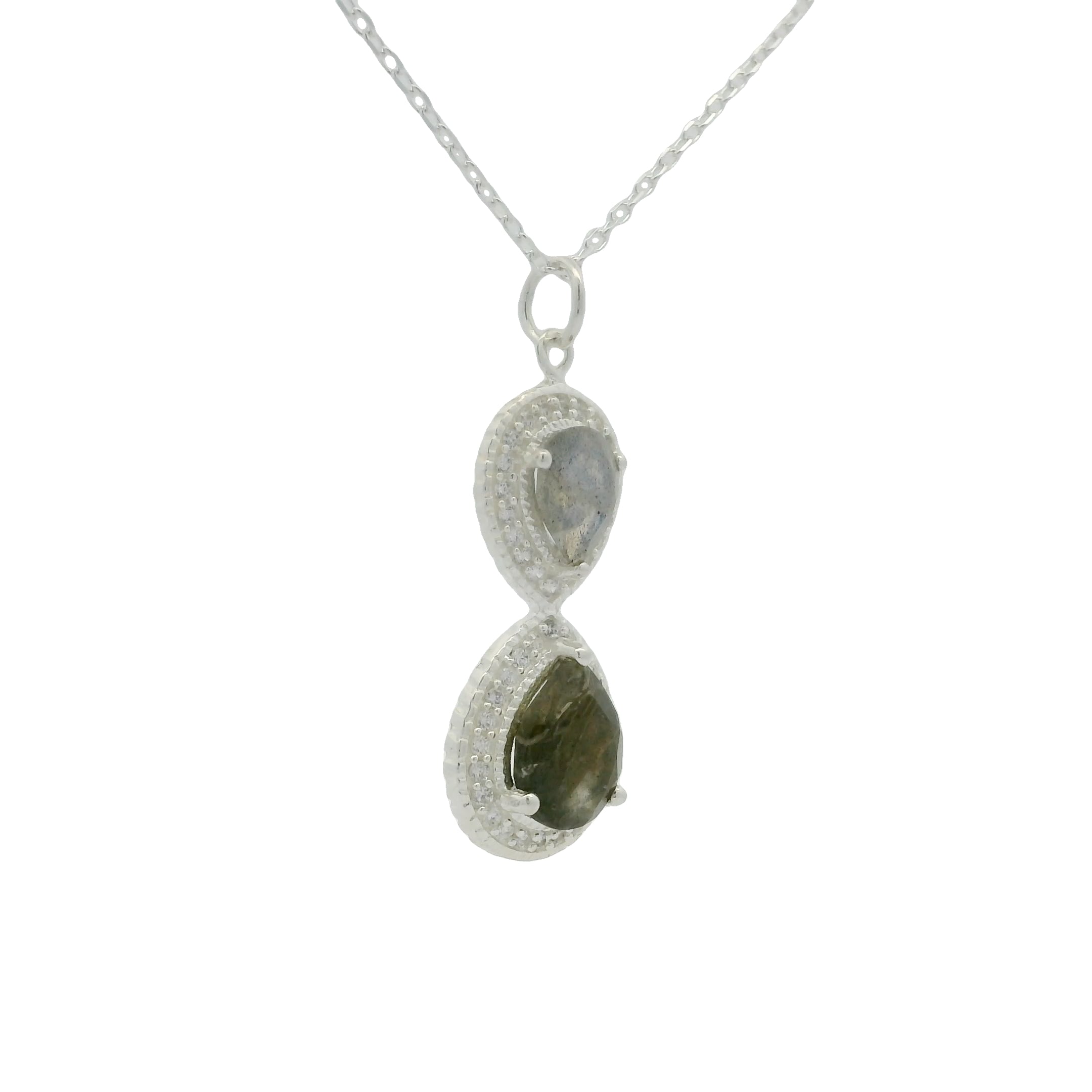 Collier argent 925 infini avec labradorite et zircons blancs 42 cm