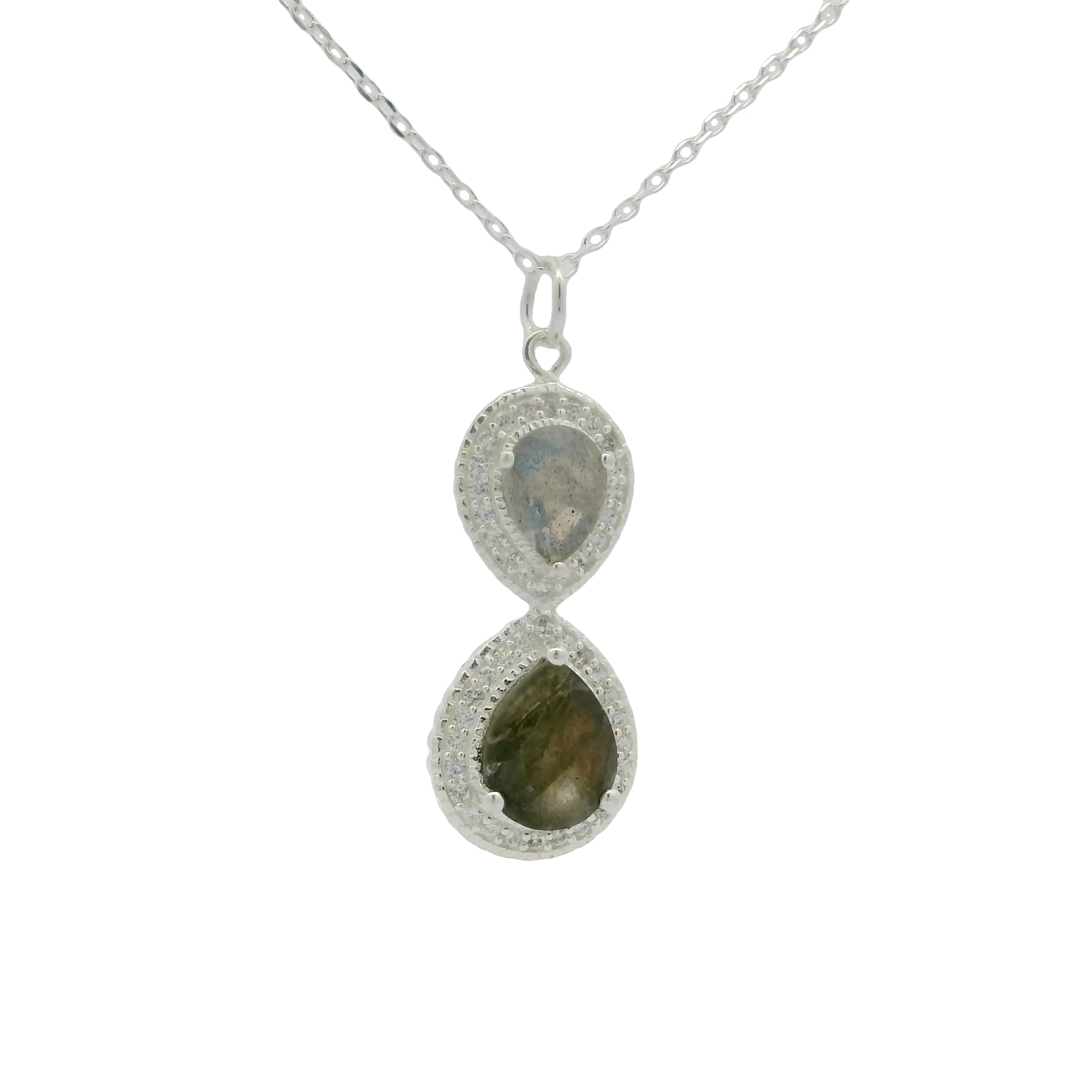 Collier argent 925 infini avec labradorite et zircons blancs 42 cm
