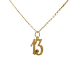 Hammered gold number 13 necklace