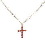 Collier doré croix en onyx rouge 50 cm