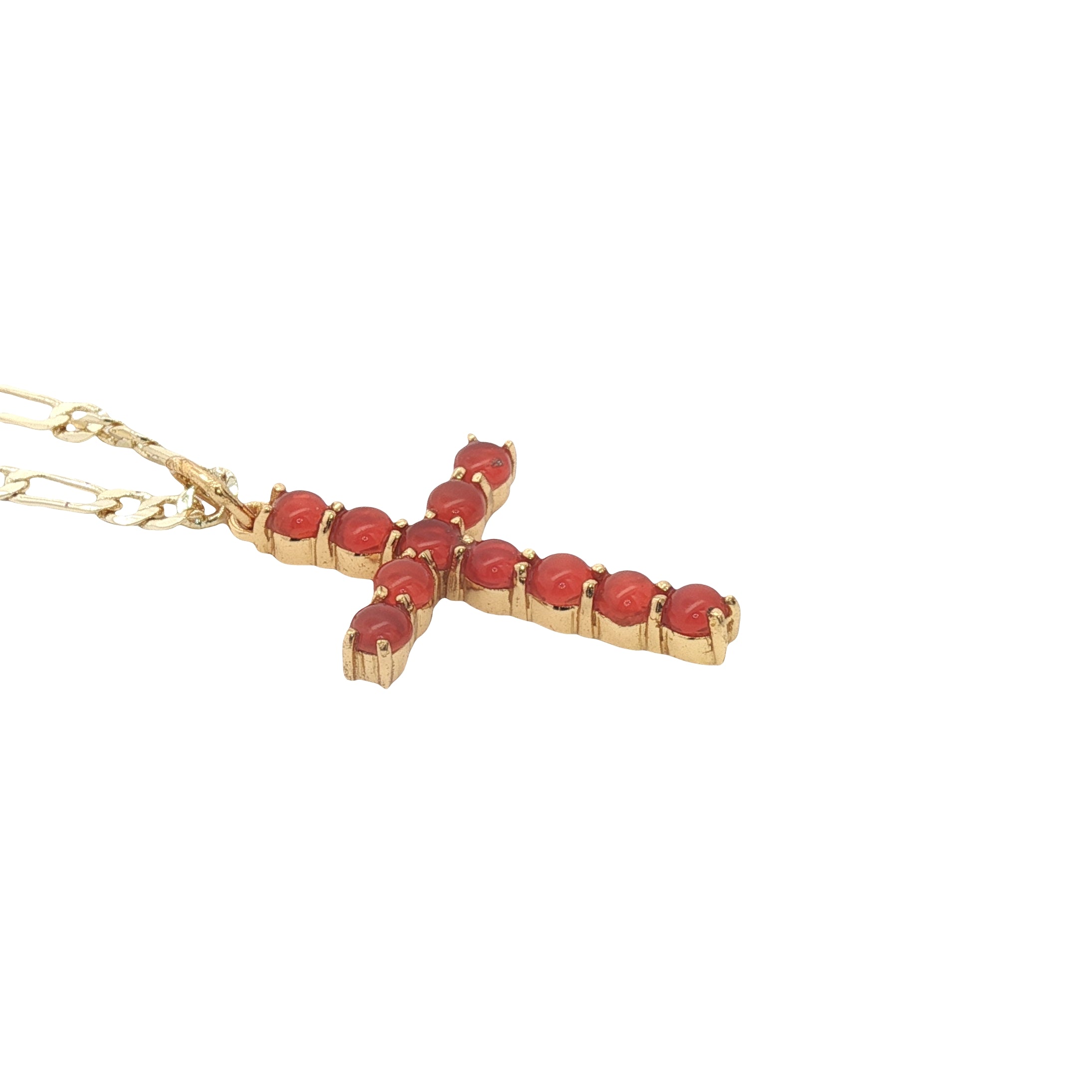 Collier doré croix en onyx rouge 50 cm