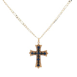 Collier doré croix gothique avec lapis lazulis 50 cm