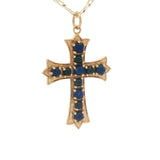 Collier doré croix gothique avec lapis lazulis 50 cm