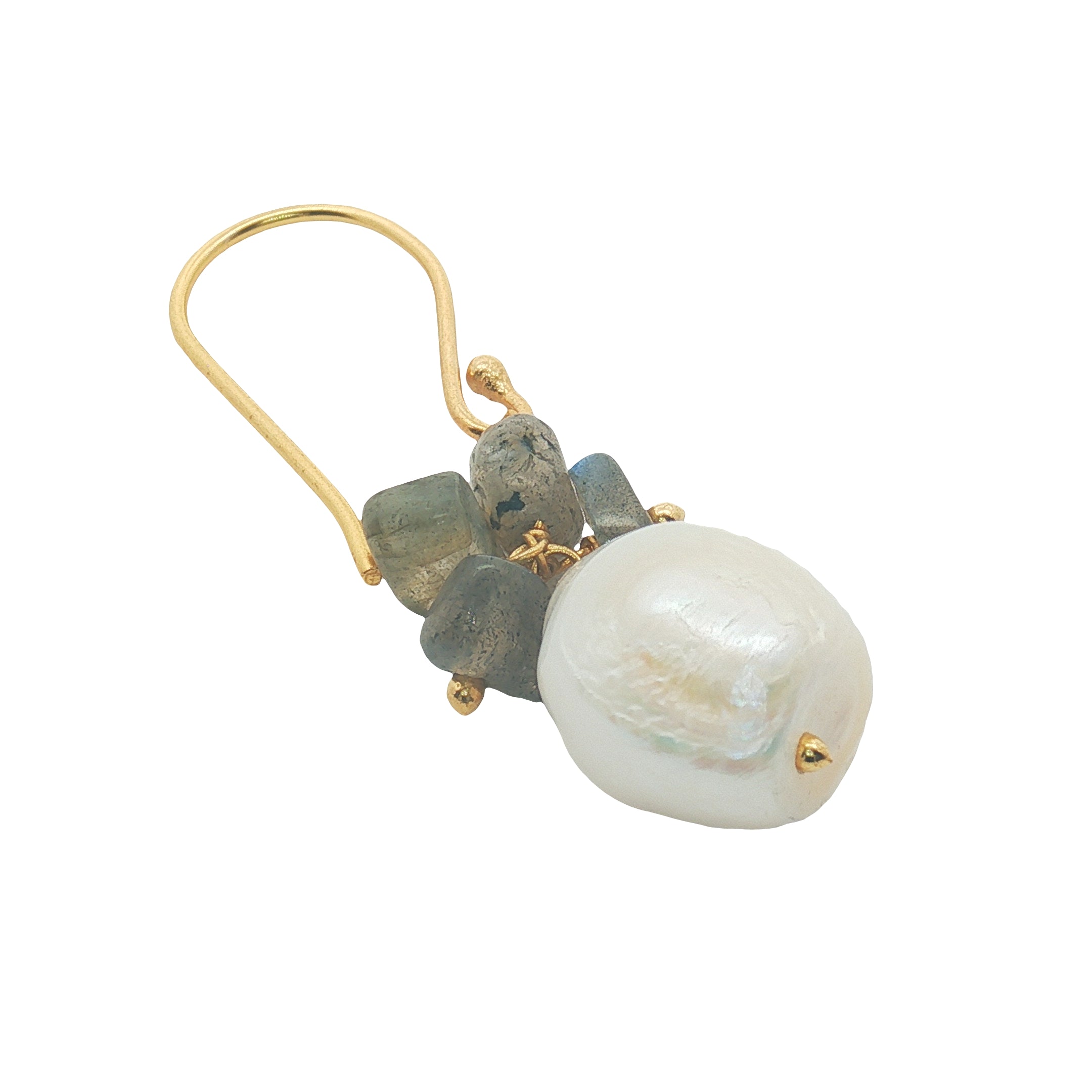 Boucles d'oreilles pendantes dorées perle et labradorite