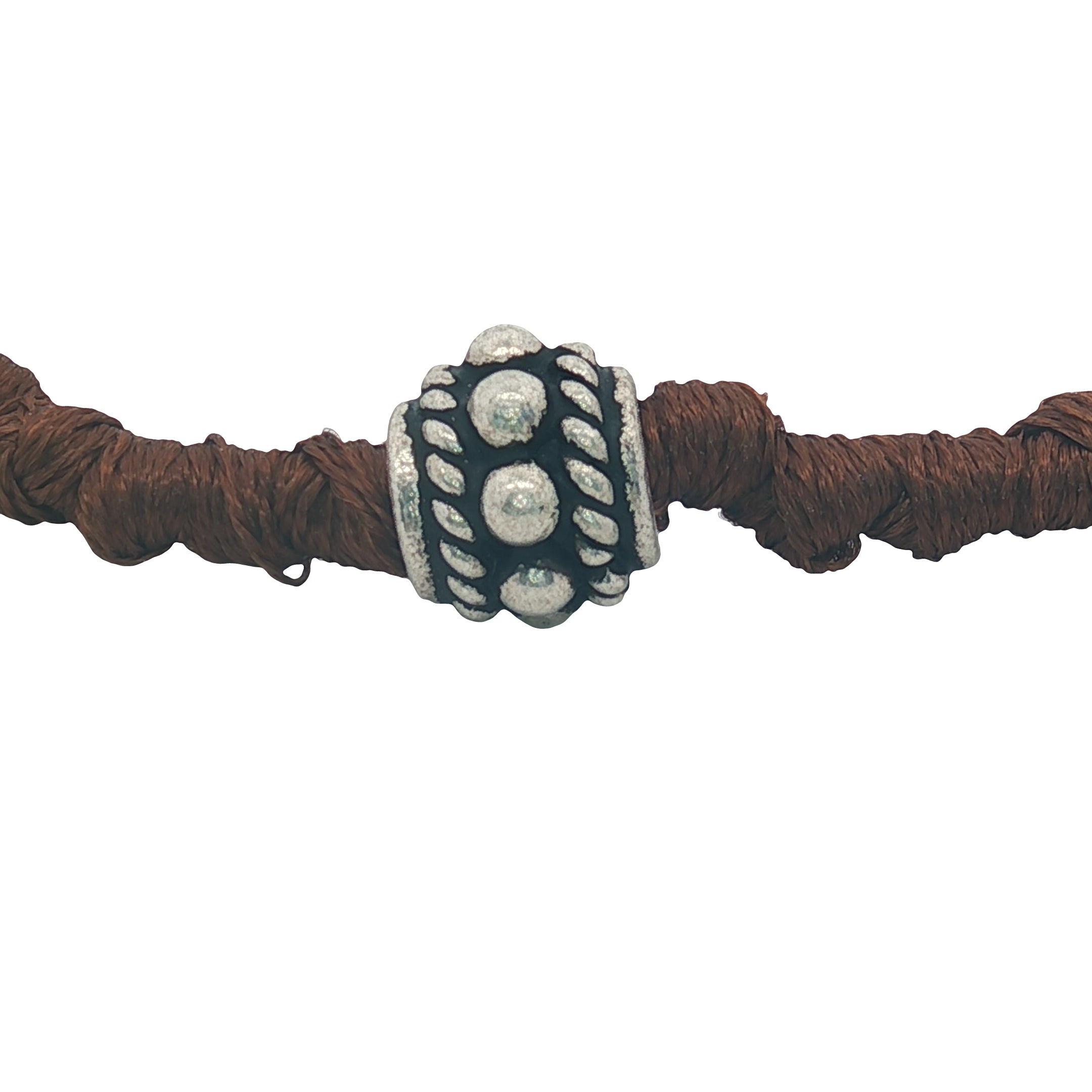 Bracelet cordon marron et perle bohème argent 925 boules