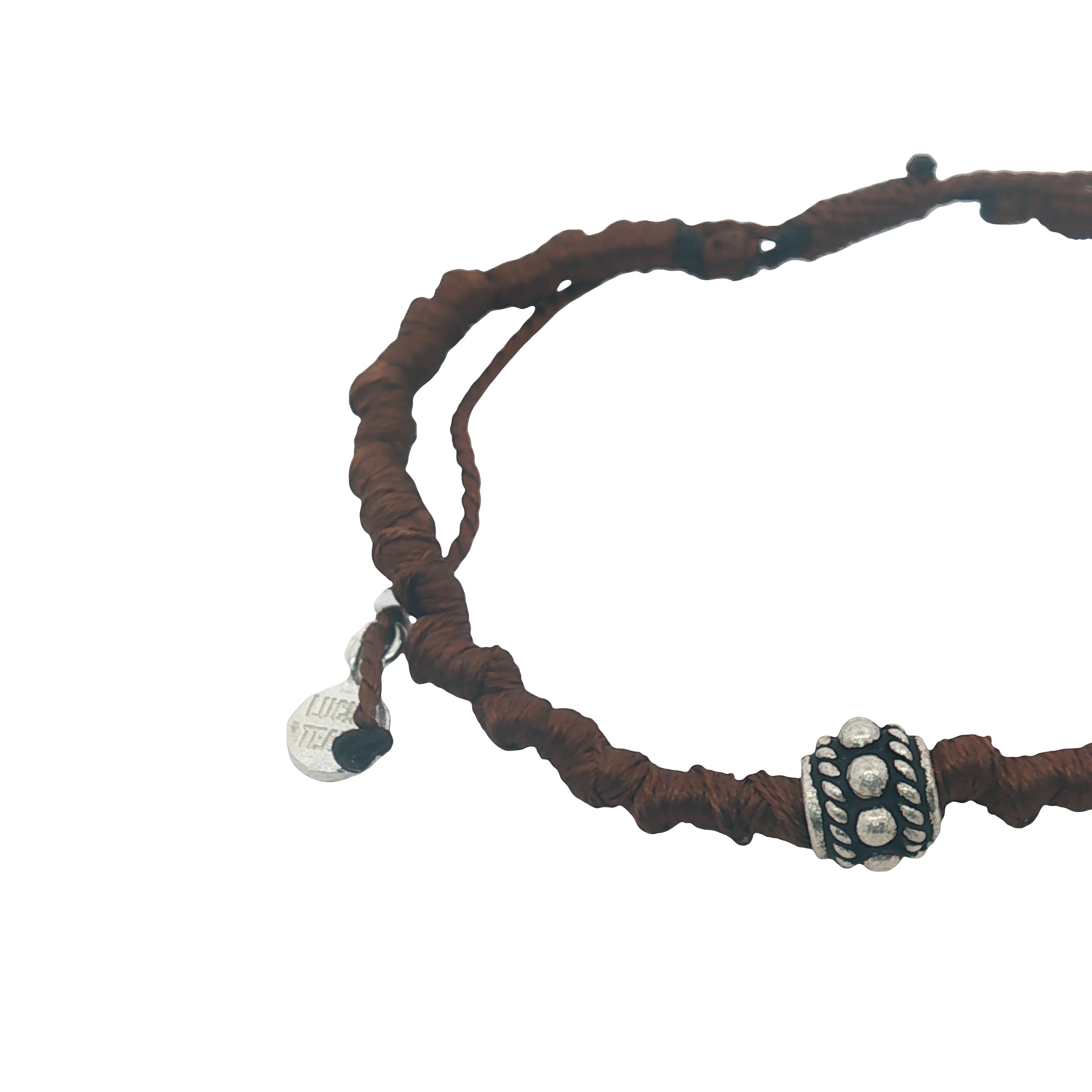 Bracelet cordon marron et perle bohème argent 925 boules