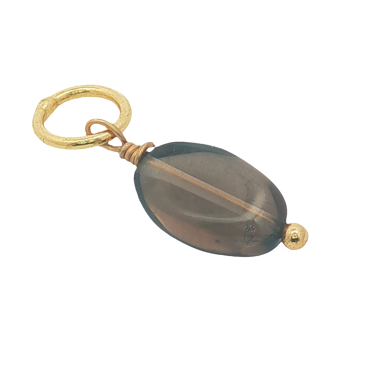 Charms doré en quartz fumé ovale