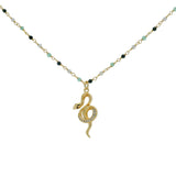 Sautoir rosary onyx verte onyx noire labradorite et serpent 75cm