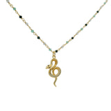 Sautoir rosary onyx verte onyx noire labradorite et serpent 75cm