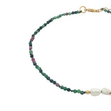 Chaine de cheville dorée en rubis zoisite, perles de culture et perles dorées