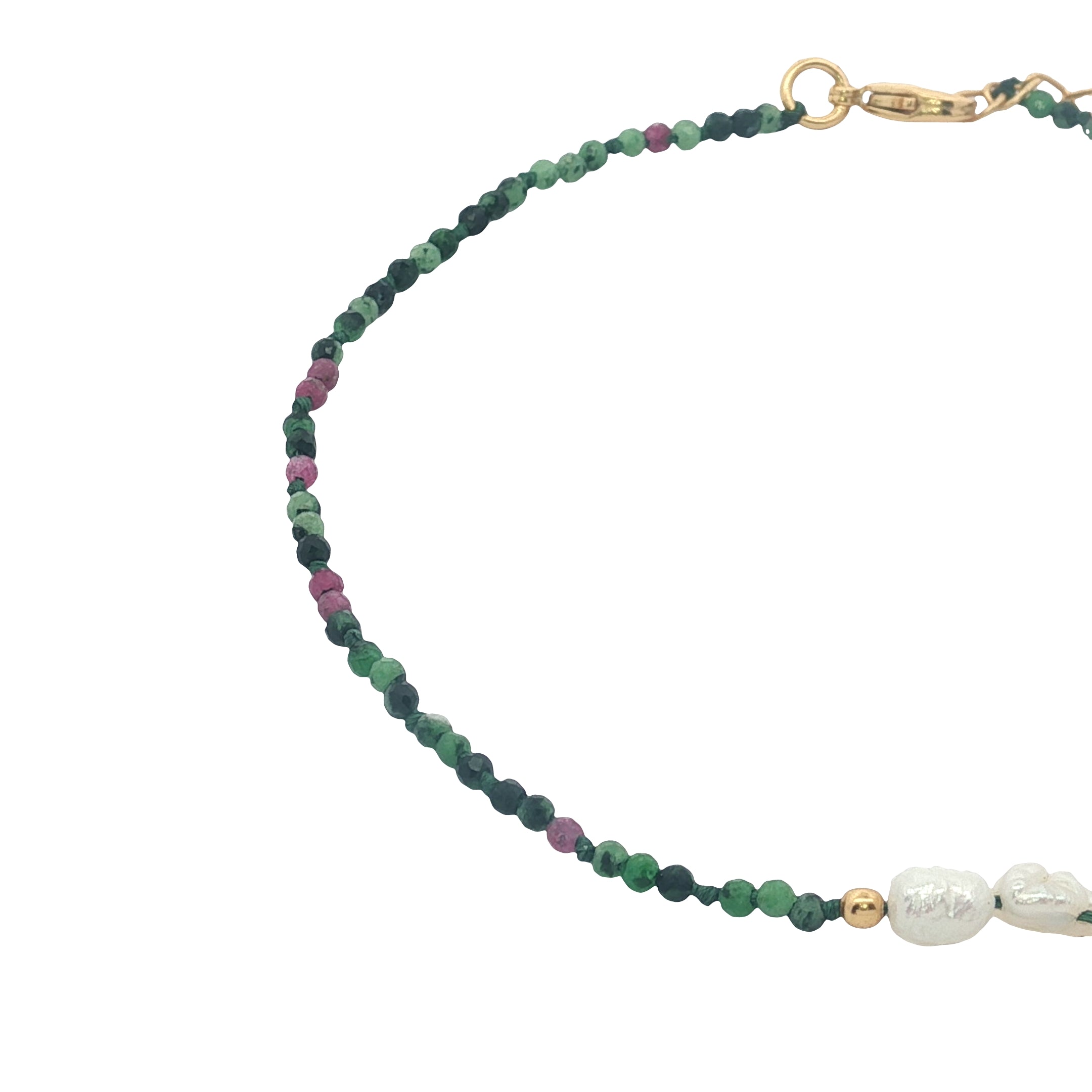 Chaine de cheville dorée en rubis zoisite, perles de culture et perles dorées