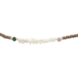 Chaine de cheville dorée perles de culture, tourmaline et perles métallisées marron