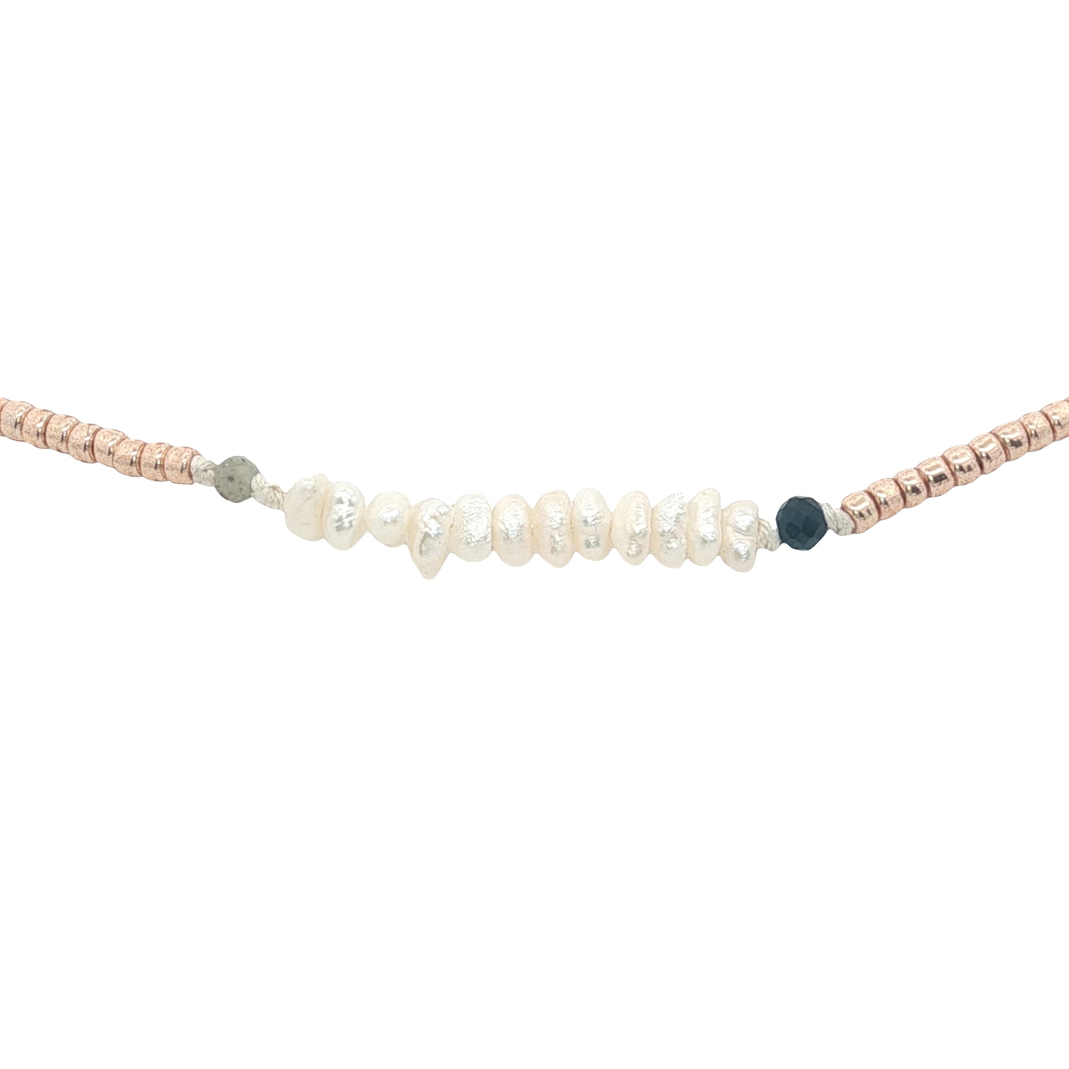 Chaine de cheville dorée perles de culture, tourmaline et perles métallisées roses