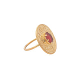 Gold ring engraved with flower and stone