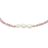 Chaine de cheville dorée en tourmaline rose, perles de culture et perles dorées
