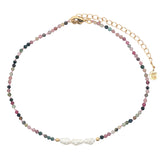 Chaine de cheville dorée en tourmaline, perles de culture et perles dorées